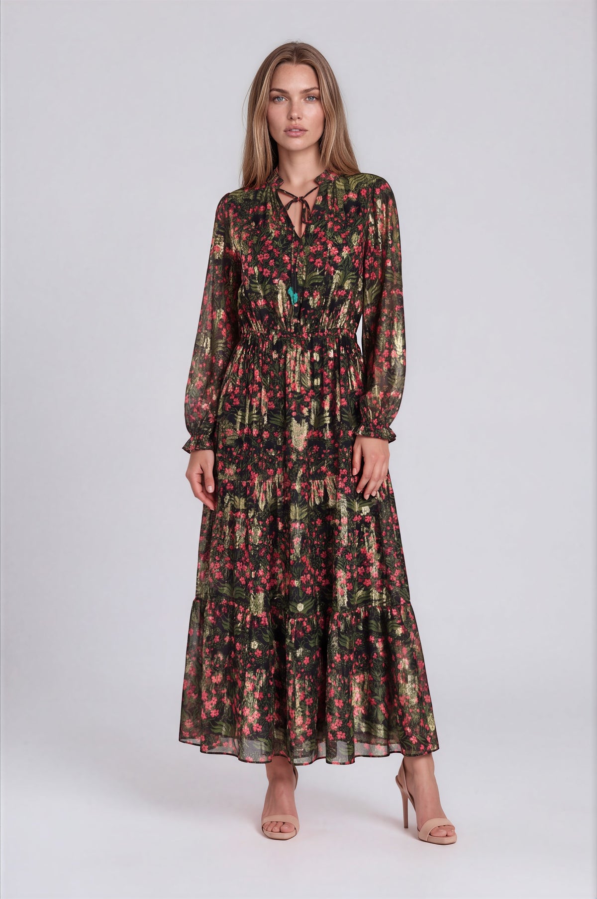 #color_Mughal Floral, Cerise - Black Multi