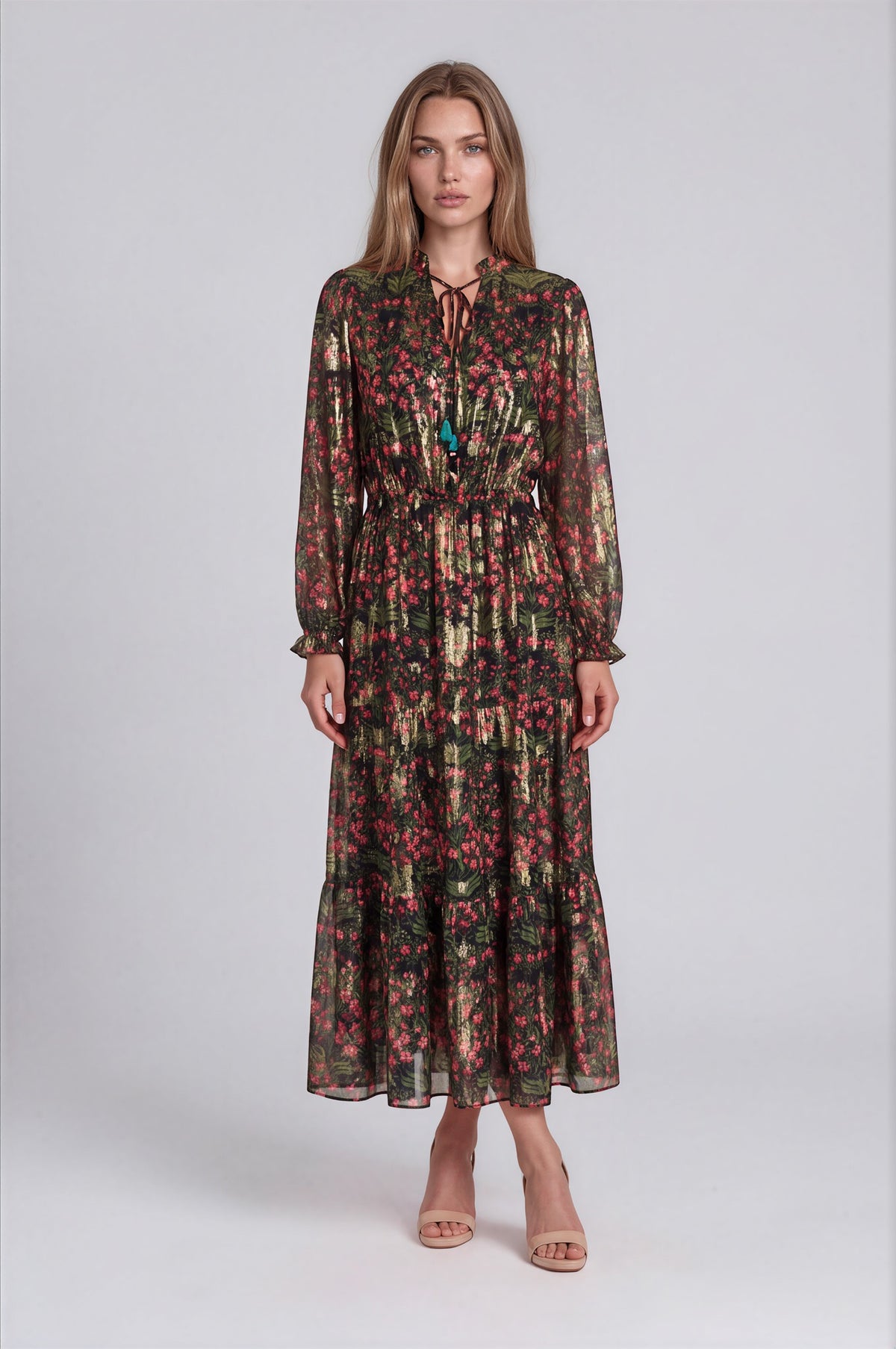 #color_Mughal Floral, Cerise - Black Multi