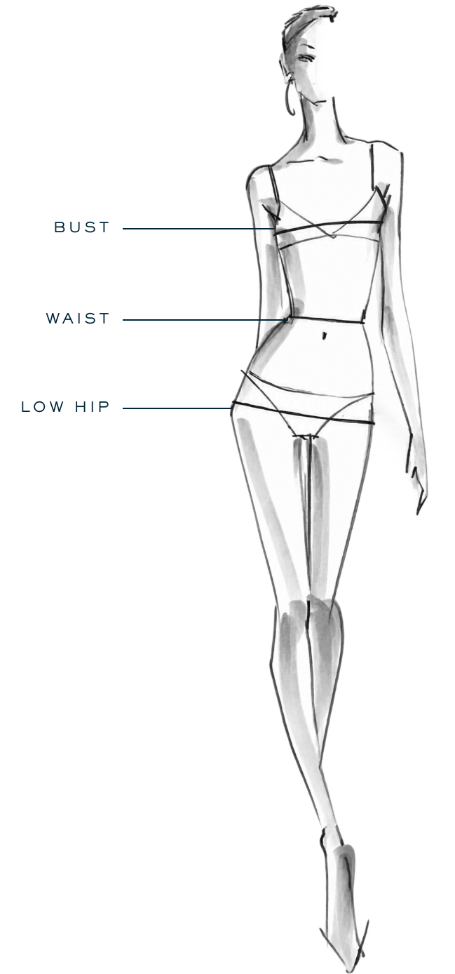 Molly Moorkamp Sizing Guide, bust, waist, low hip